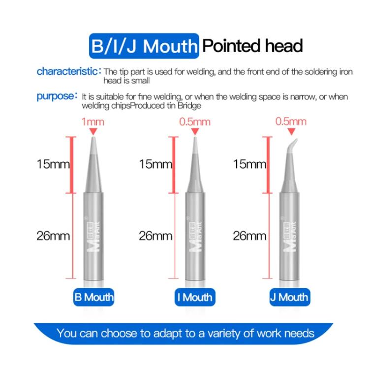 B/I/J mouth soldering iron tips, pointed head for precise soldering