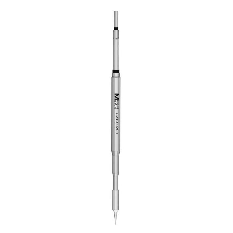 Copper soldering iron tip with slim metal shaft and pointed conical soldering end