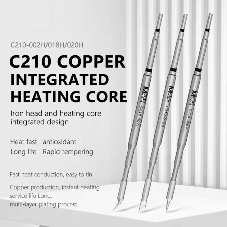 Set of copper integrated soldering iron tips with slender metal handles and pointed ends