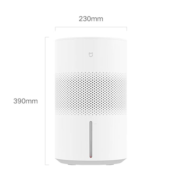 White no-mist humidifier with front view and height/width dimension lines