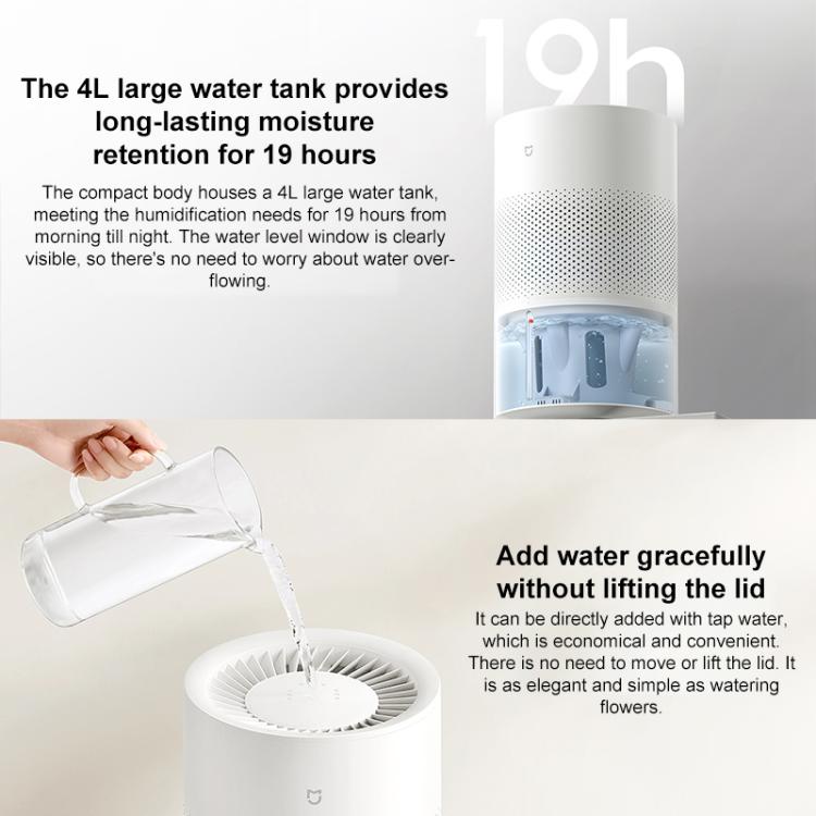 White 4L no-mist humidifier with open top showing refilling water tank