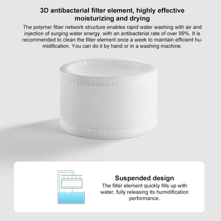 No-mist humidifier filter housing, white mesh top ring and cylindrical base