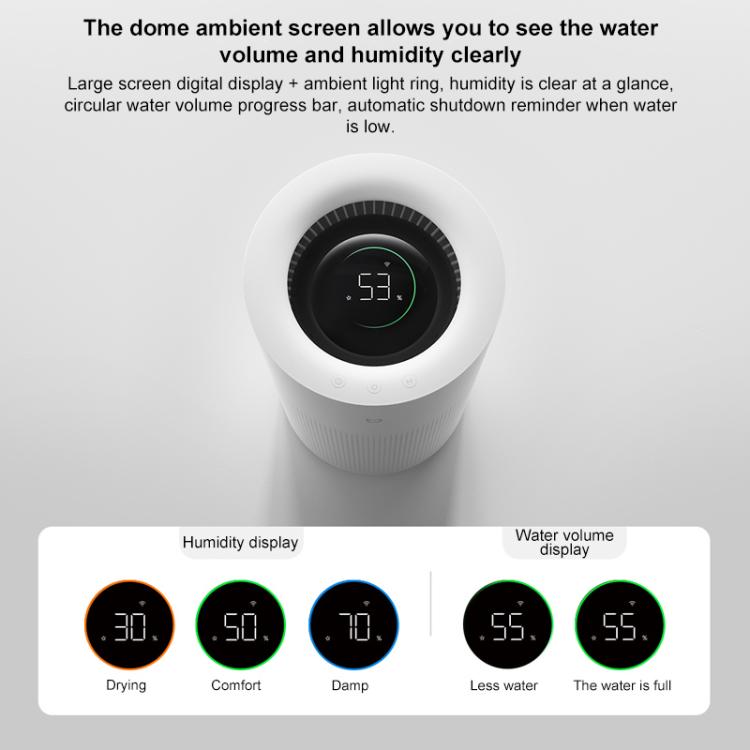 White no-mist humidifier with round display screen on the top dome
