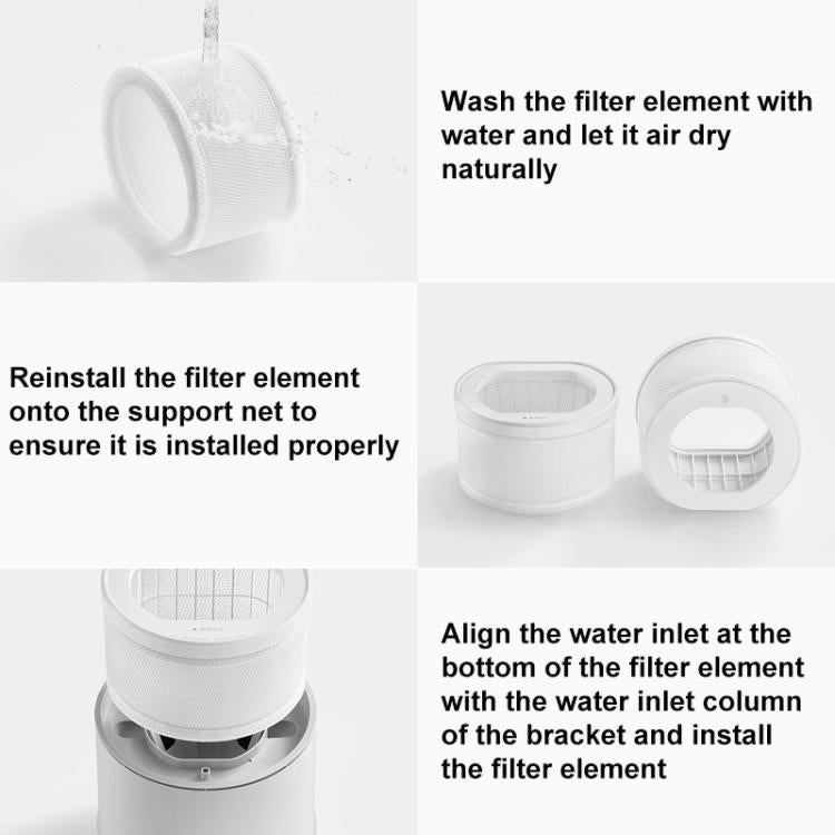 White humidifier filter element with water spray, ready to wash and dry
