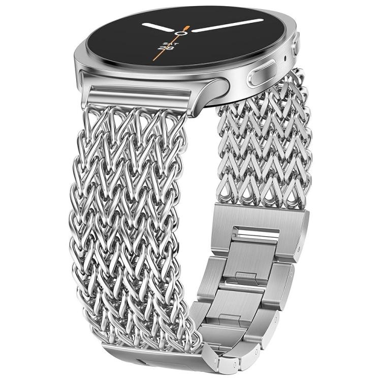 Silver braided stainless steel watch band with adjustable links
