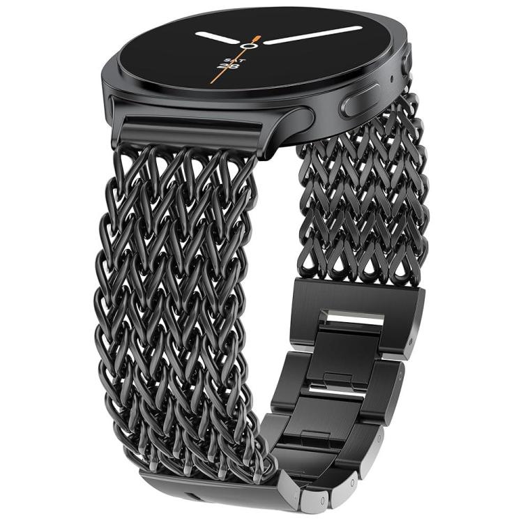 Black herringbone braided stainless steel watch band with smartwatch