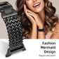 Black braided stainless steel watch band with curved linked mesh and buckle