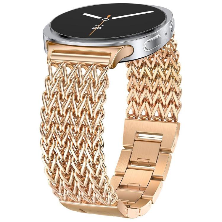 Rose gold herringbone braided stainless steel watch band with smartwatch