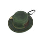 Green leather trilby-style coin purse with zipper top and carabiner clip