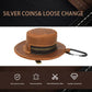 Brown leather hat-shaped coin purse with zipper and carabiner clip