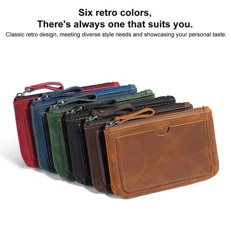 Set of leather coin purse wallets in retro colors: red, blue, green, black, brown