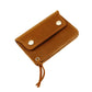 Brown leather small zipper coin purse wallet with snap closure and hanging cord.