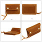 Small brown leather zip coin purse with snap flap and braided tie