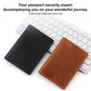 Two genuine leather passport card holders with contrast stitching, black and brown.