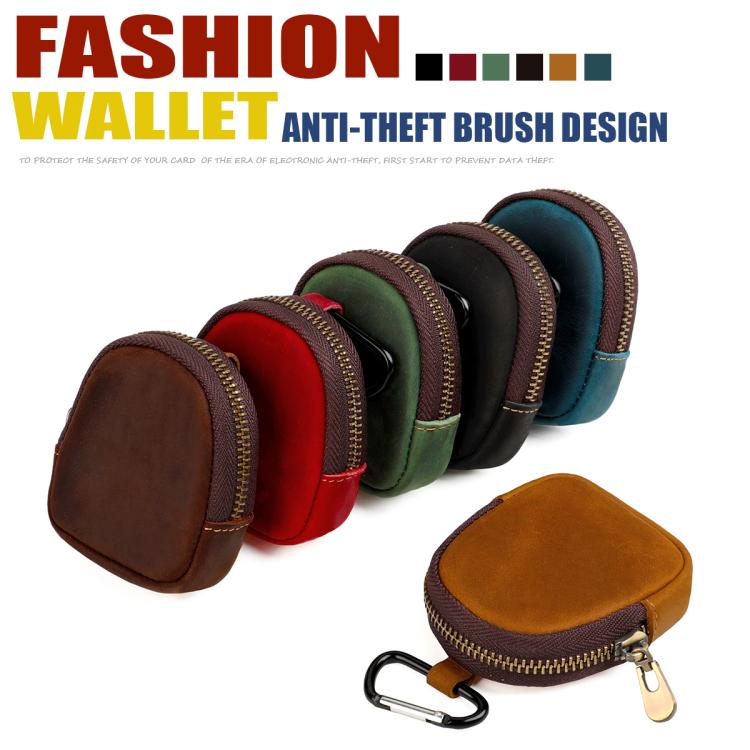 Multi-color leather shell coin purses with zipper and metal carabiners