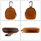 Small genuine leather shell coin purse with zip and top loop clasp, brown/tan