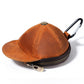 Tan/orange hat-shaped leather coin purse with full zipper and metal key clip