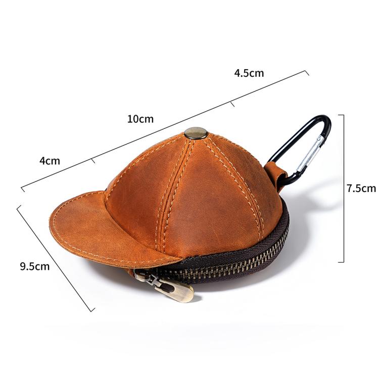 Orange hat-shaped leather coin purse with zipper and metal key clip
