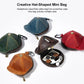 Hat-shaped mini leather bags with zippers and key clips in multiple colors
