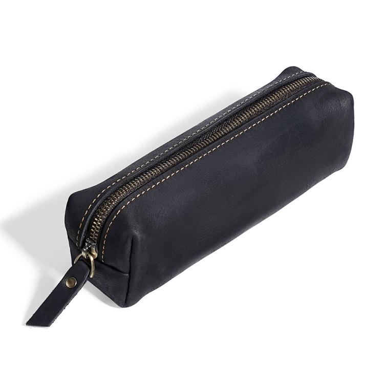 Crazy Horse Leather Stationery Pencil Case Zippered Storage Bag