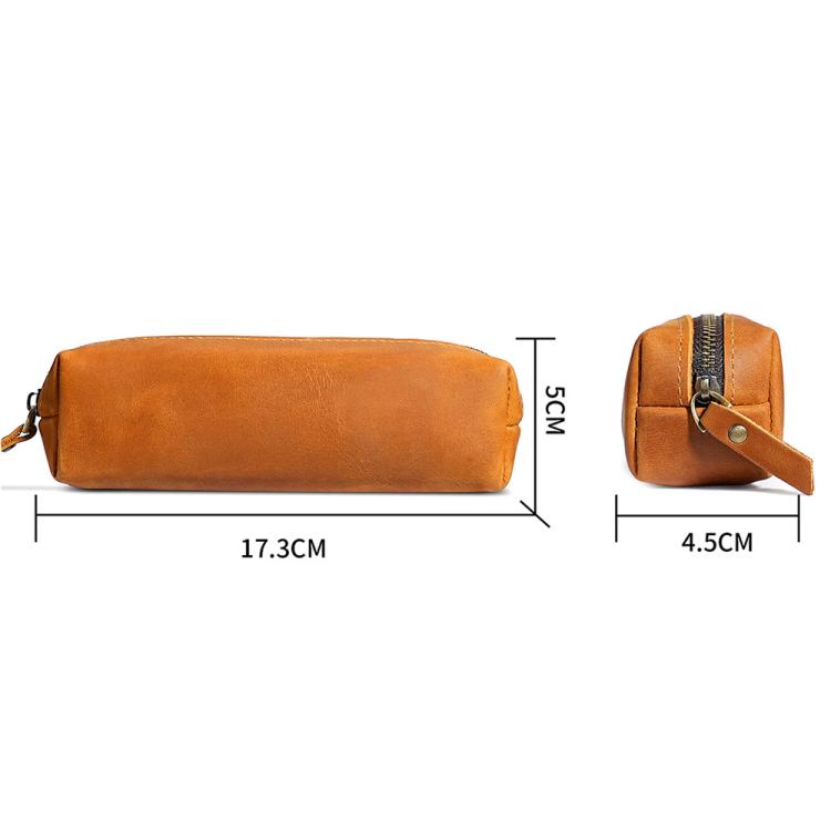Crazy Horse Leather Stationery Pencil Case Zippered Storage Bag