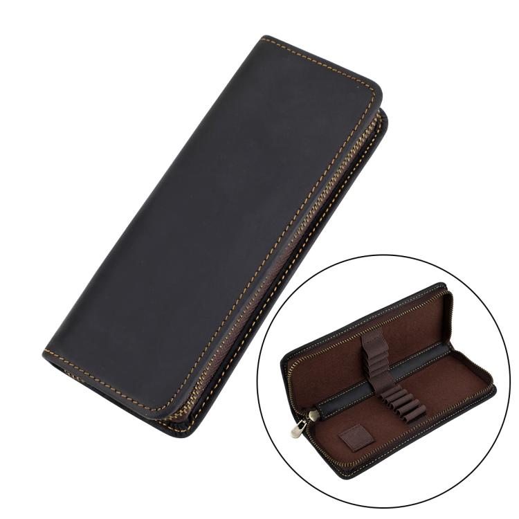 Vintage Genuine Leather Square Zipper Pen Pouch Pencil Case