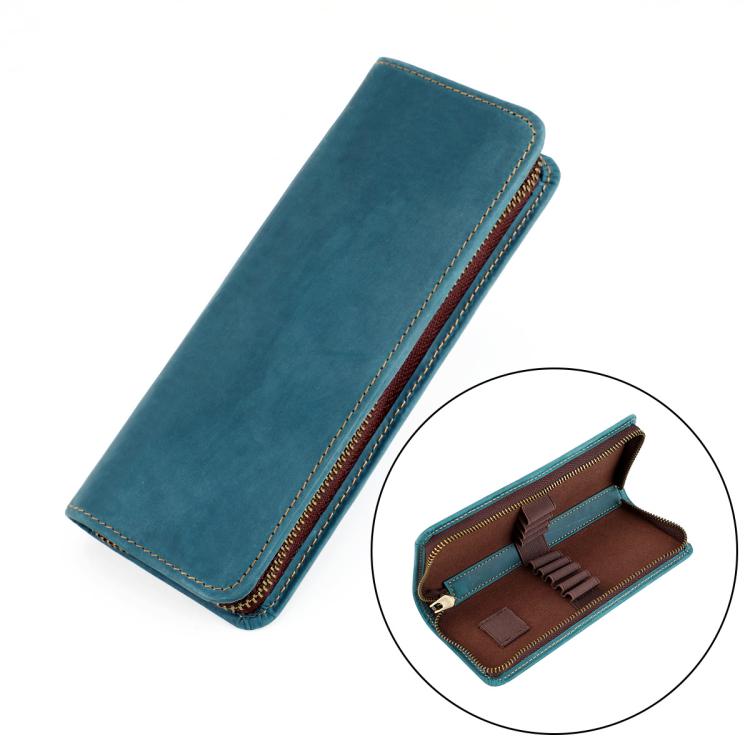 Vintage Genuine Leather Square Zipper Pen Pouch Pencil Case