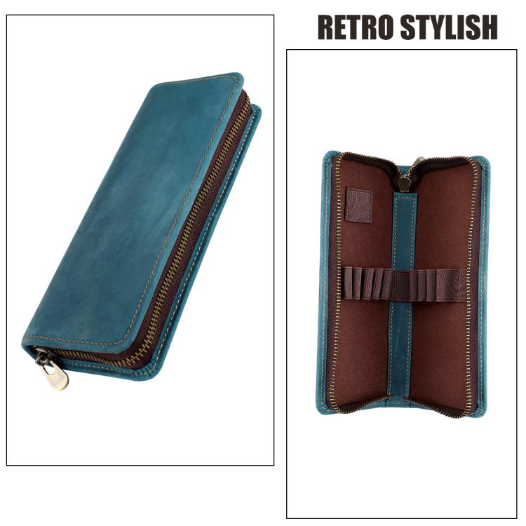 Vintage Genuine Leather Square Zipper Pen Pouch Pencil Case