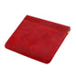 Red leather coin purse with top zipper and contrast orange stitch trim