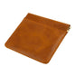 Brown leather coin purse with top zipper and contrast orange stitch trim