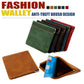 Leather coin purse set with clasp and orange stitching in green, brown, and dark colors