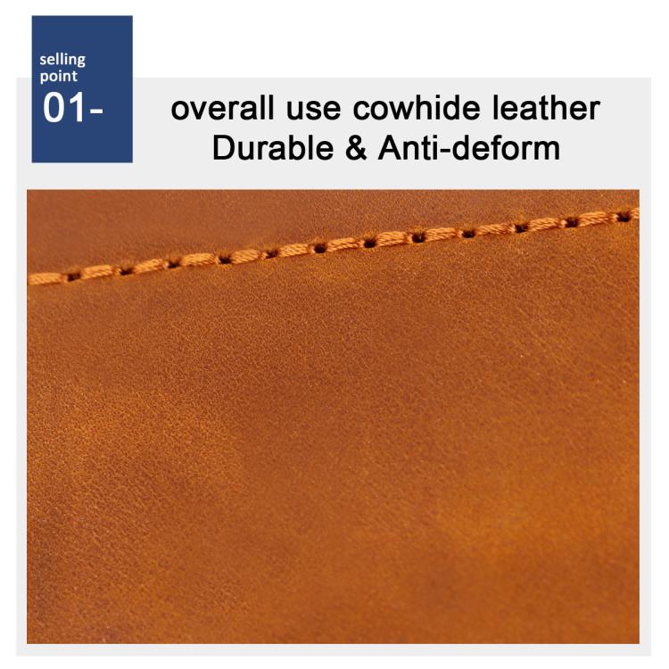 Brown leather coin purse close-up of orange stitched surface and texture