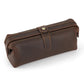 Dark brown genuine leather large clutch bag with top flap, snap closure, and side zipper.