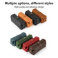 Leather cosmetic clutch bag set in black, orange, green, red, and brown with snap flap