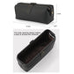 Black leather cosmetic clutch bag with wide zipper opening and interior lining