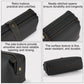 Black leather cosmetic clutch bag with contrast stitching and side snap button