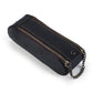 Black genuine leather pen pouch with double zippers and chain strap, vintage style
