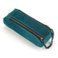 Teal genuine leather pen pouch with double zippers and chain strap