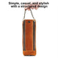 Brown leather double-zip pen pouch with chain handle and snap button front