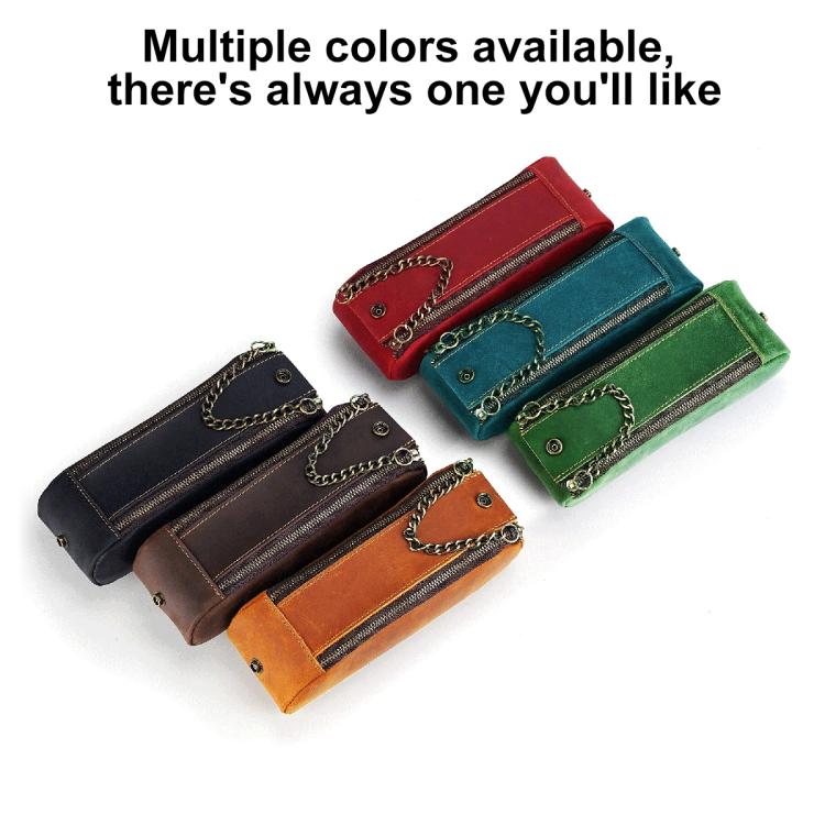 Genuine leather pen pouches with double zippers in multiple colors