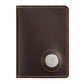 Vintage leather passport card holder in brown with circular tracker slot and contrast stitching