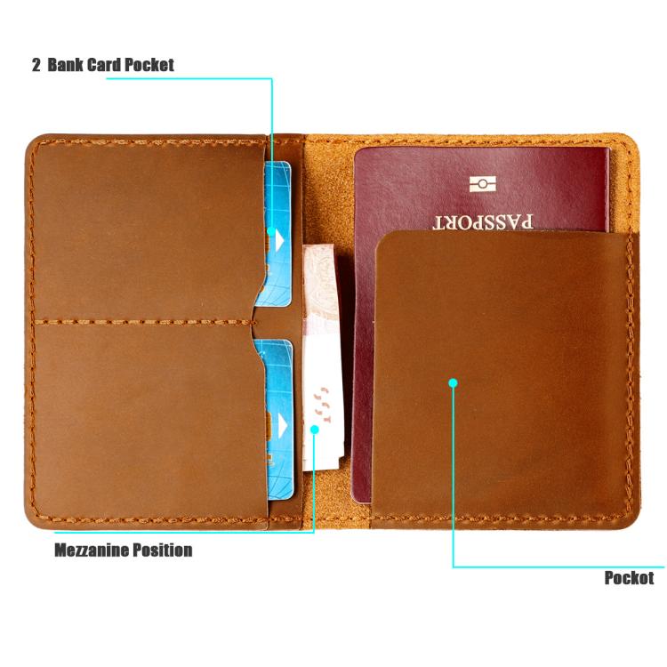 Brown genuine leather passport holder wallet with card pockets, opened view