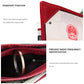 Red leather passport holder with zipper opening and passport document corner