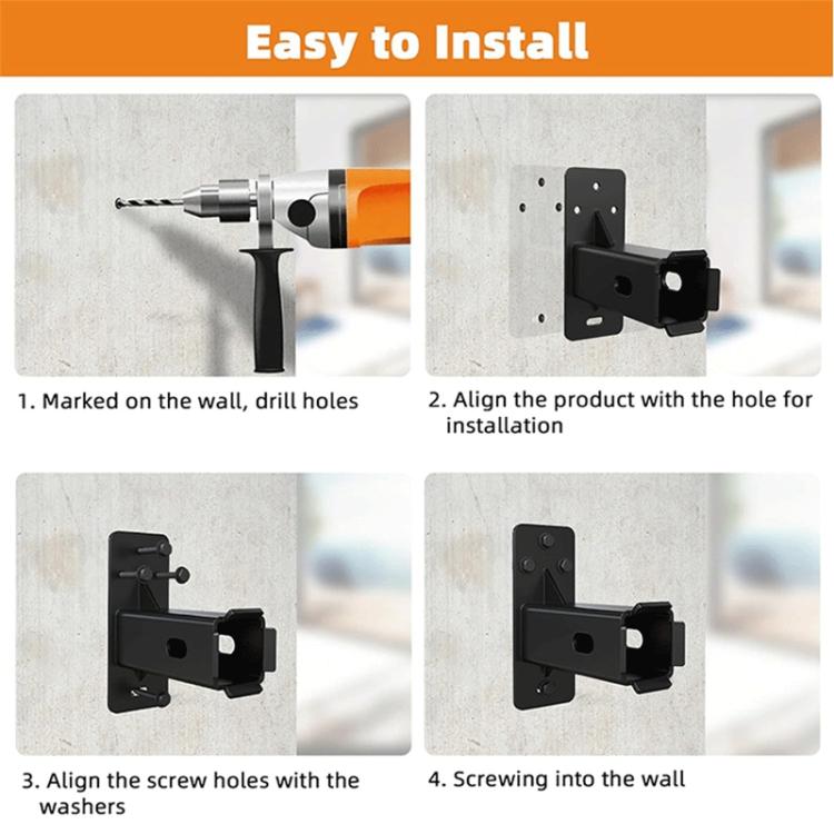 Black bicycle wall mount bracket shown during installation on a wall
