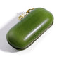 Green leather sunglasses storage box with gold zipper and keychain clip