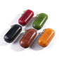 Set of colored leather sunglasses storage boxes with gold zippers and clips