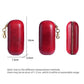 Red leather sunglasses storage box showing front, back, and side views