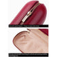 Vegetable-tanned leather sunglasses storage box, red, close-up of zipper and stitching