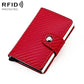 Red carbon-fiber texture multi-card RFID wallet with snap closure and metal button