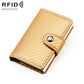 Light tan carbon-fiber texture multi-card RFID wallet with snap closure and metal button